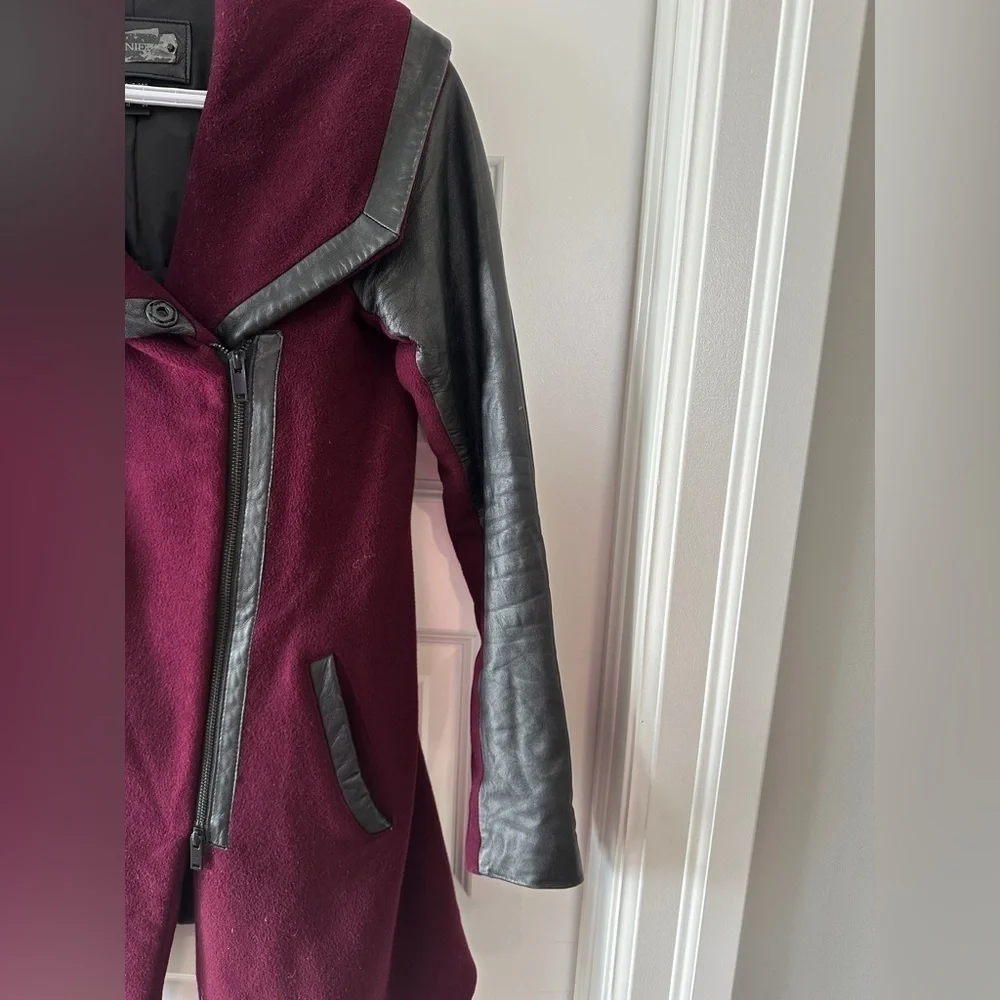 Danier Wool Leather Maroon Black Trench Coat Size 3XS Women’s - Picture 7 of 14